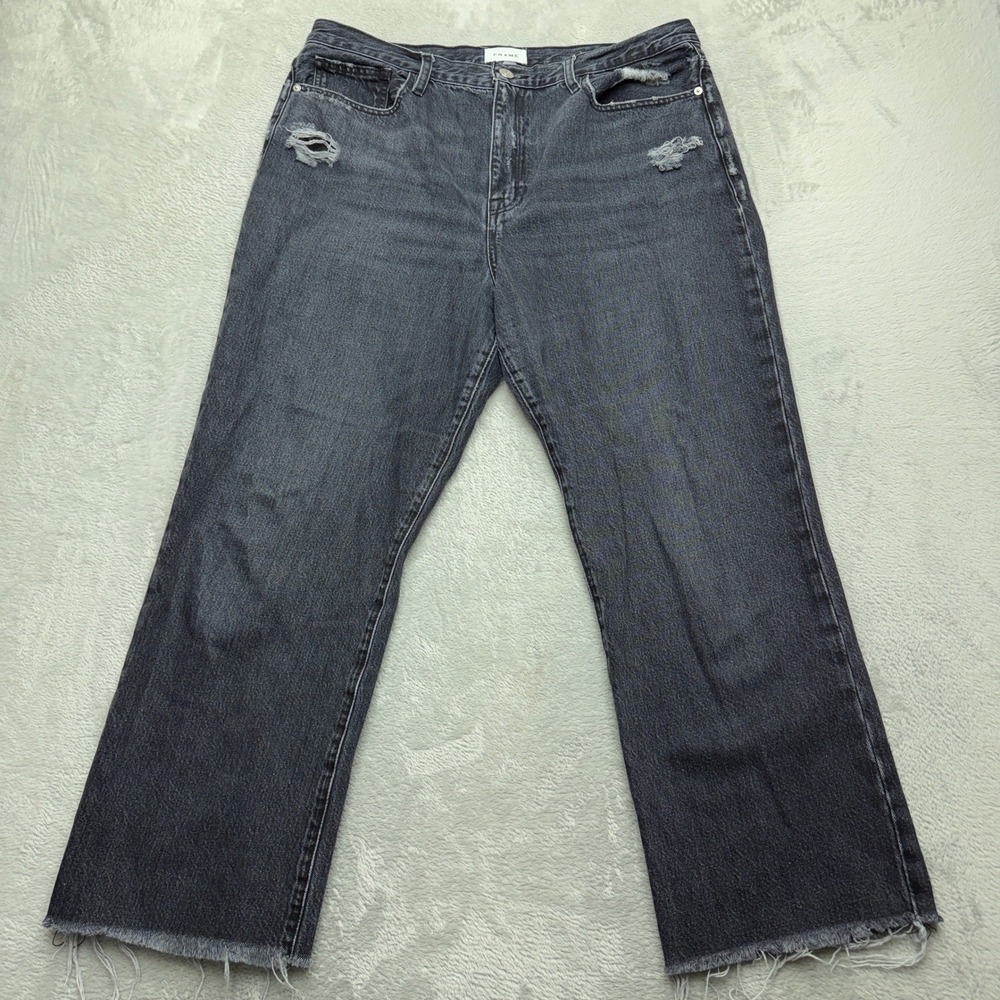 FRAME Jeans Womens 32 Grey Le Jane Crop Straight Leg Distressed Raw Hem Denim